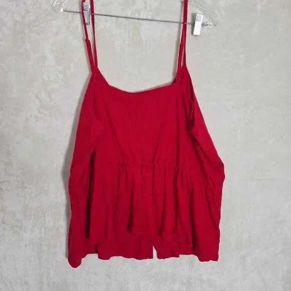 Torrid Pointelle V Neck Cinched Waist Peplum Tank Adrenaline Rush Red 2X (18-20) - Picture 10 of 10